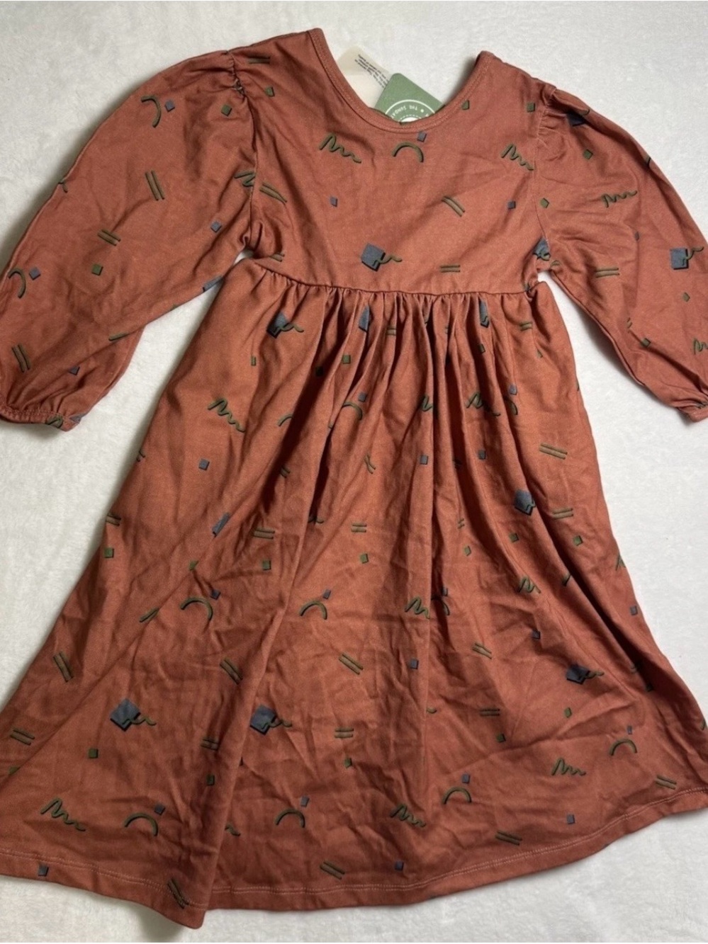 NWT The Sunday Collective Girls' Rust Puff-Sleeve Cotton Dress size 3Y